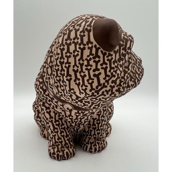 Carved Ceramic Bulldog Puppy Figurine with Brown Dog Biscuit Pattern 7” Signed - Picture 6 of 13